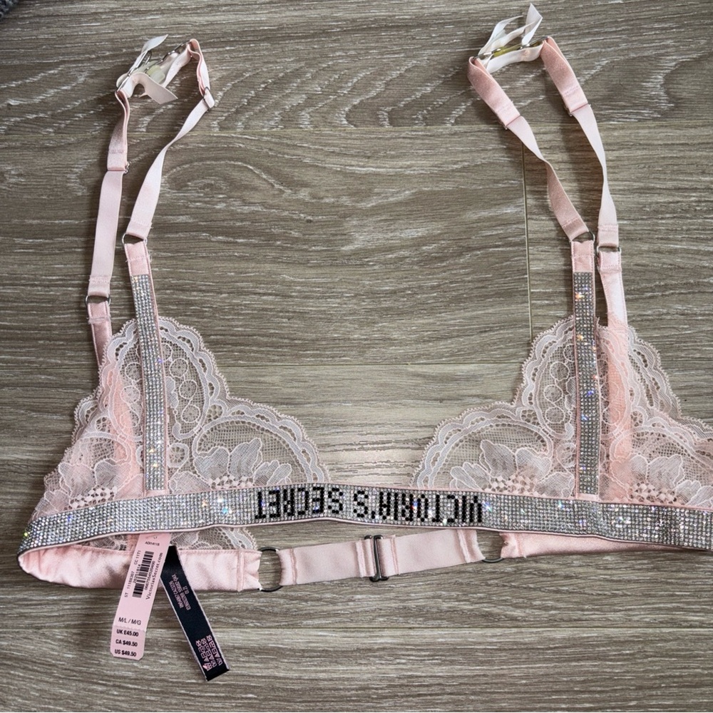 Victoria's Secret Pale Pink Lace Bralette with Rhinestone Band